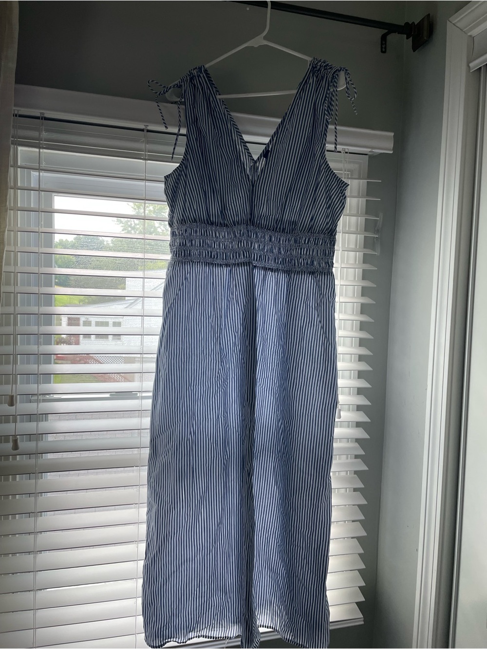 Old Navy Blue and White Striped Sleeveless Midi Dress